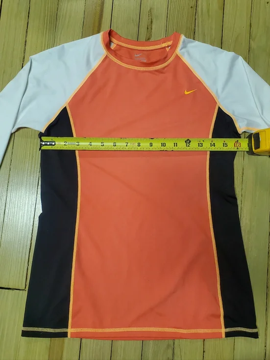 Nike Colorblock Long Sleeve Rash Guard Swim Top Orange White Black Activewear - Picture 5 of 6